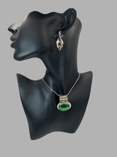 Load image into Gallery viewer, Handcrafted Large Oval Green Cat’s Eye Quartz Pendant in Sterling Silver Setting - jewelry - Jimi Fortune Jewelry services