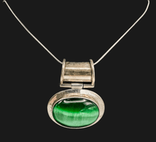 Load image into Gallery viewer, Handcrafted Large Oval Green Cat’s Eye Quartz Pendant in Sterling Silver Setting - jewelry - Jimi Fortune Jewelry services