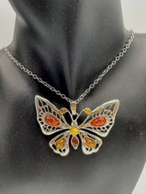 Load image into Gallery viewer, Sterling silver and amber butterfly pendant - jewelry - Jimi Fortune Jewelry services