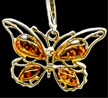 Load image into Gallery viewer, Sterling silver butterfly earrings with amber gemstones - jewelry - Jimi Fortune Jewelry services
