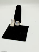 Load image into Gallery viewer, Sterling silver ring featuring 2 exquisitely cut rainbow moonstones - jewelry - Jimi Fortune Jewelry services