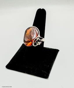 Amber gemstone ring in sterling silver rose setting - jewelry - Jimi Fortune Jewelry services