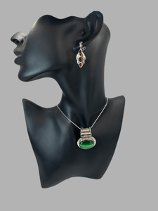 Handcrafted Large Oval Green Cat’s Eye Quartz Pendant in Sterling Silver Setting - jewelry - Jimi Fortune Jewelry services