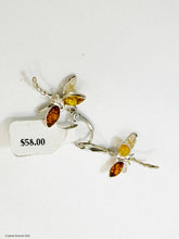 Load image into Gallery viewer, Sterling silver amber gemstone dragonfly earrings - jewelry - Jimi Fortune Jewelry services
