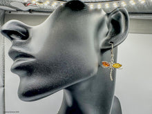 Load image into Gallery viewer, Sterling silver amber gemstone dragonfly earrings - jewelry - Jimi Fortune Jewelry services
