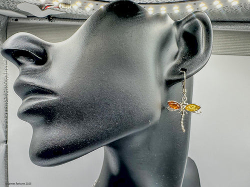 Sterling silver amber gemstone dragonfly earrings - jewelry - Jimi Fortune Jewelry services