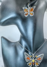 Load image into Gallery viewer, Sterling silver and amber butterfly pendant - jewelry - Jimi Fortune Jewelry services
