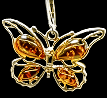 Load image into Gallery viewer, Sterling silver butterfly earrings with amber gemstones - jewelry - Jimi Fortune Jewelry services
