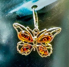 Load image into Gallery viewer, Sterling silver butterfly earrings with amber gemstones - jewelry - Jimi Fortune Jewelry services
