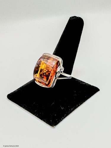 Sterling silver rectangular amber ring - jewelry - Jimi Fortune Jewelry services