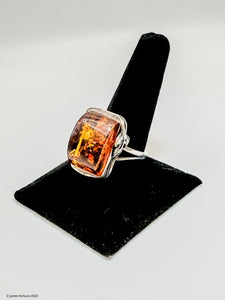 Sterling silver rectangular amber ring - jewelry - Jimi Fortune Jewelry services