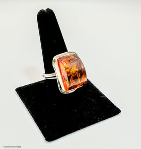 Sterling silver rectangular amber ring - jewelry - Jimi Fortune Jewelry services