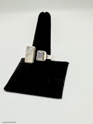 Sterling silver ring featuring 2 exquisitely cut rainbow moonstones - jewelry - Jimi Fortune Jewelry services