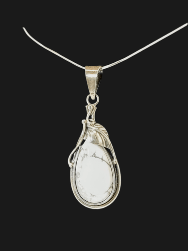 White Howlite Pendant, 925 Sterling Silver, White Marble Pendant - jewelry - Jimi Fortune Jewelry services